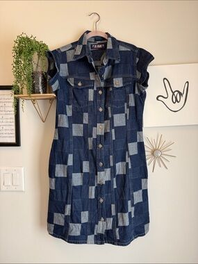 Hi Jeans Patchwork Denim Button Up Dress - Blue